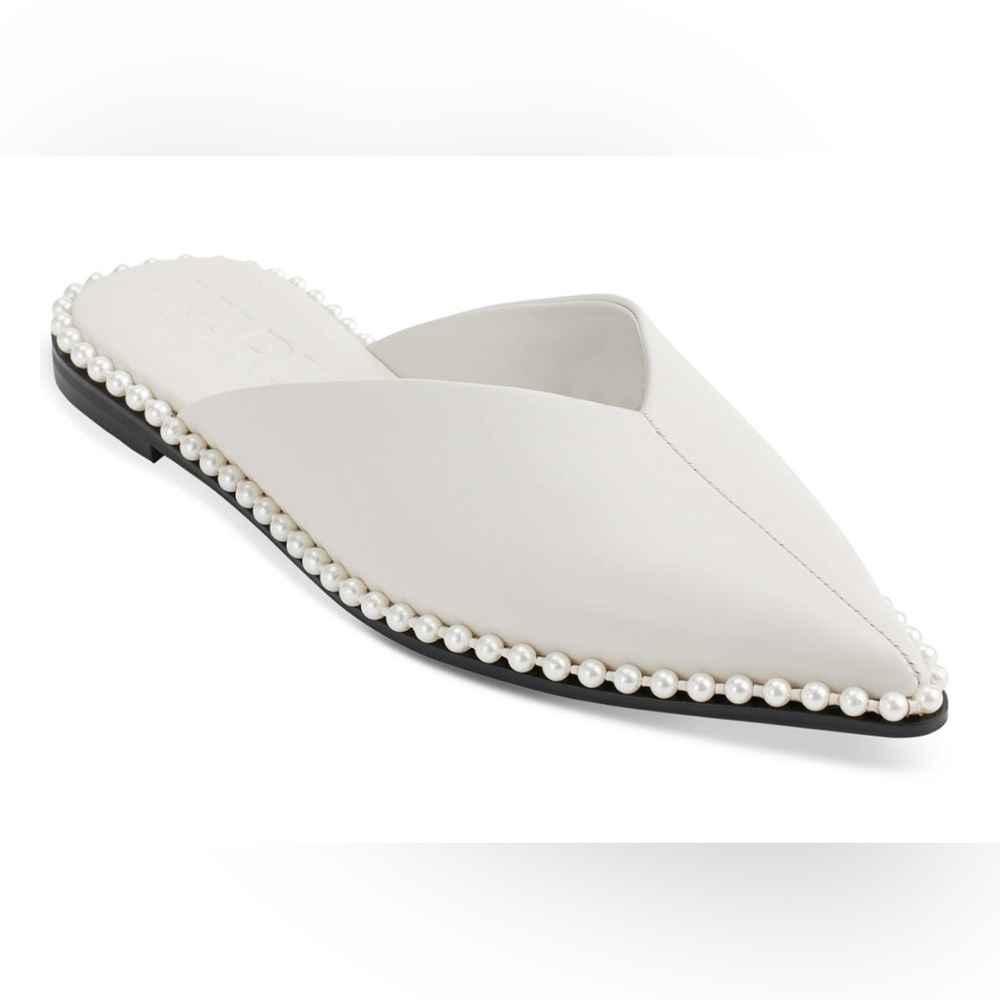Karl Lagerfeld White Mules with Pearl Trim